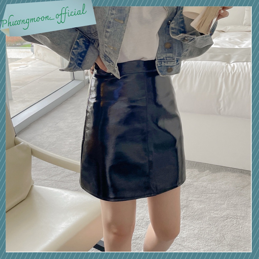 Chân váy da bóng QCCC, chân váy cạp cao, kiểu dáng sexy hiện đại