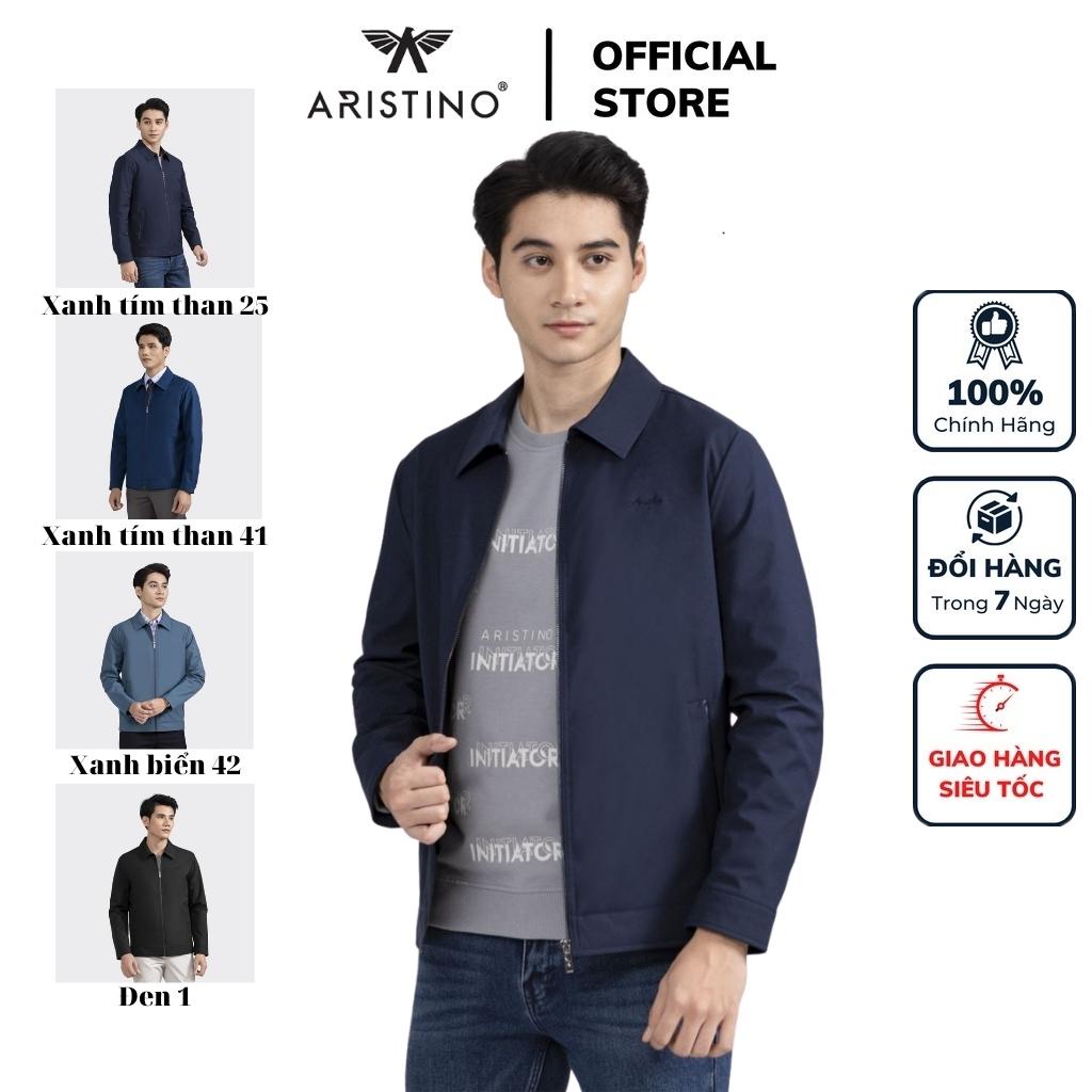 Áo khoác gió 2 lớp nam ARISTINO AJK008W2 Jacket trơn màu vải Polyester nhẹ ấm dáng Regular fit suông vừa cổ bẻ lịch sự