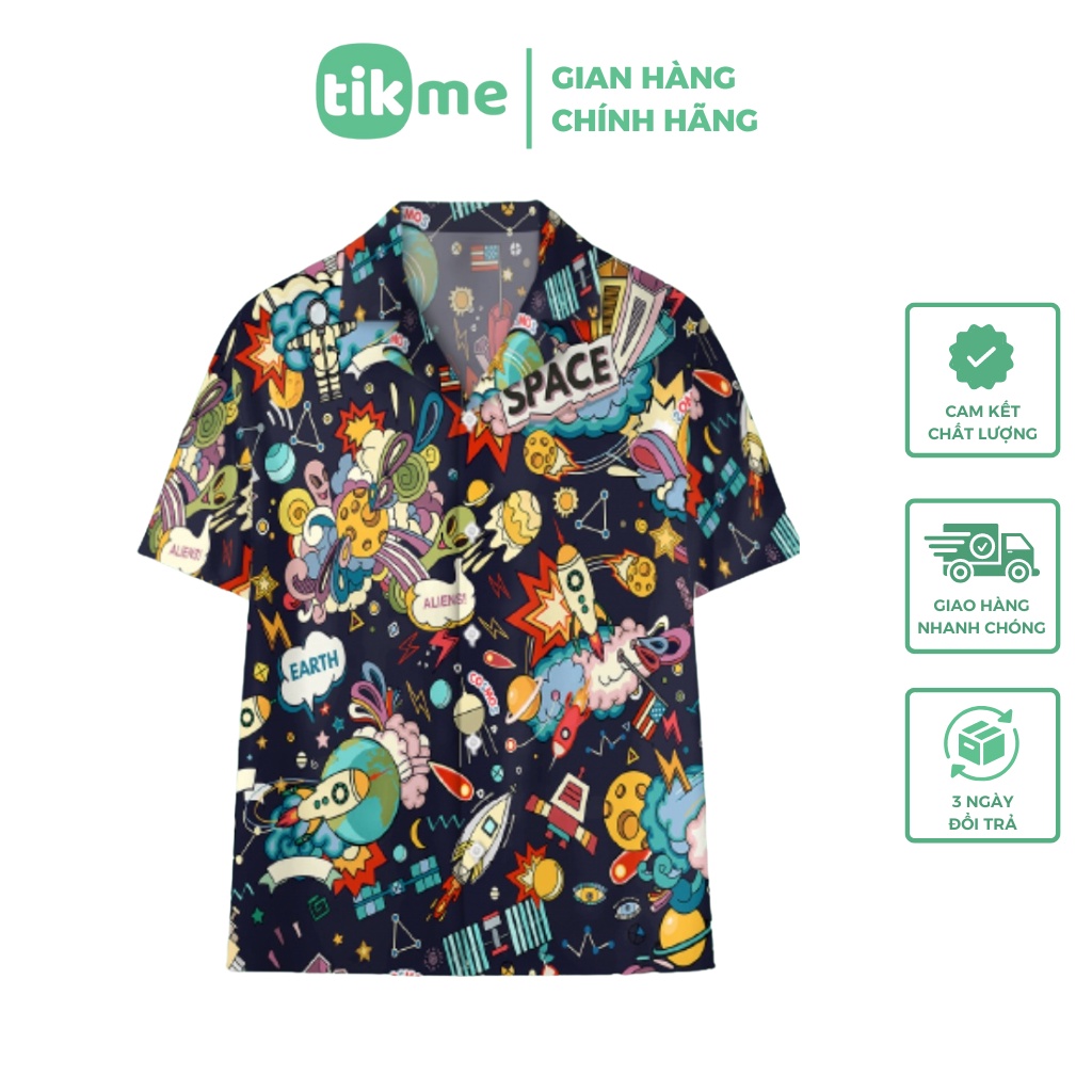 Áo Sơ Mi Hawaii TIKME Tay Ngắn Unisex Size XS-2XL Chất Polyester Mềm Nhẹ Hình Không Gian Vũ Trụ