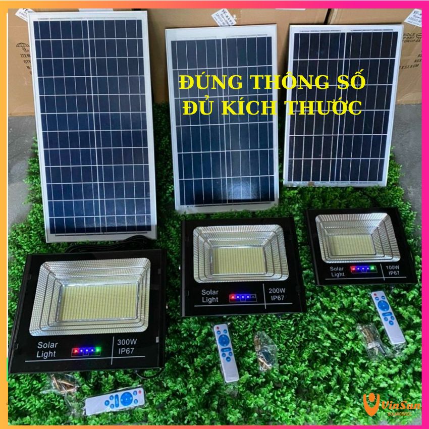 Đèn Pha Năng Lượng Mặt Trời Đèn Pha Led Sân Vườn Công Suất 100W 200W 300W Vỏ Nhôm Có Báo Bin IP67, Denvinsun