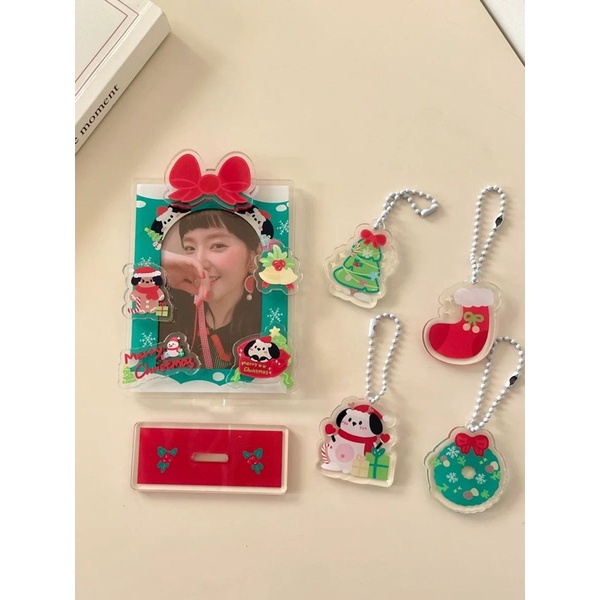 Standee card/Card holder gắn charm - Khung ảnh acrylic giáng sinh/noel trưng bo góc
