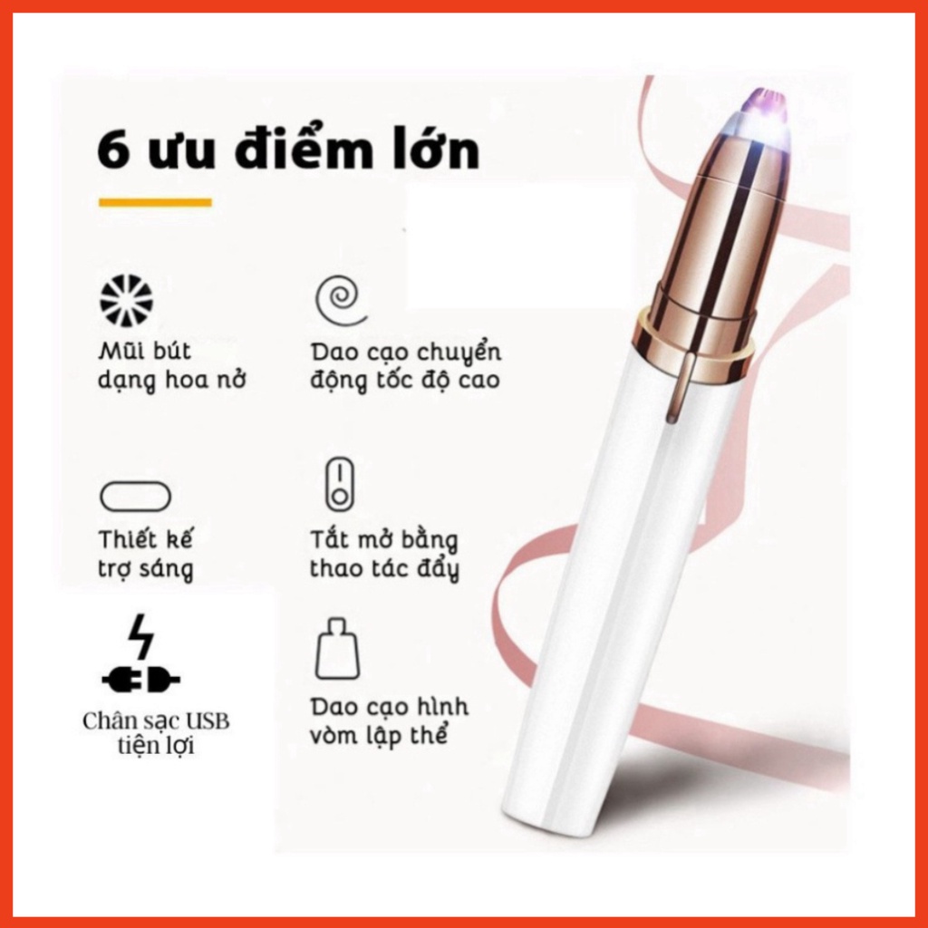Bút tỉa lông mày - Máy tỉa lông mày với lưỡi cạo 360 đa năng tạo kiểu chân mày theo ý muốn, sạc usb