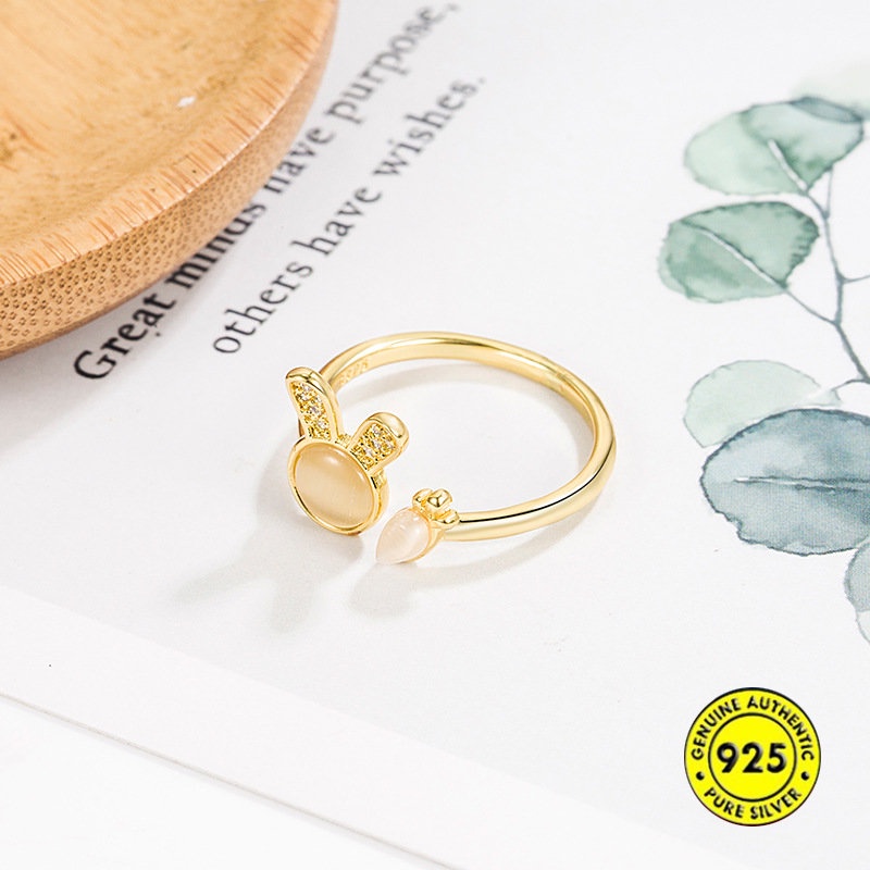 Nhẫn Hở Hình Thỏ Cà Rốt Đính Đá Opal Dễ Thương U1153