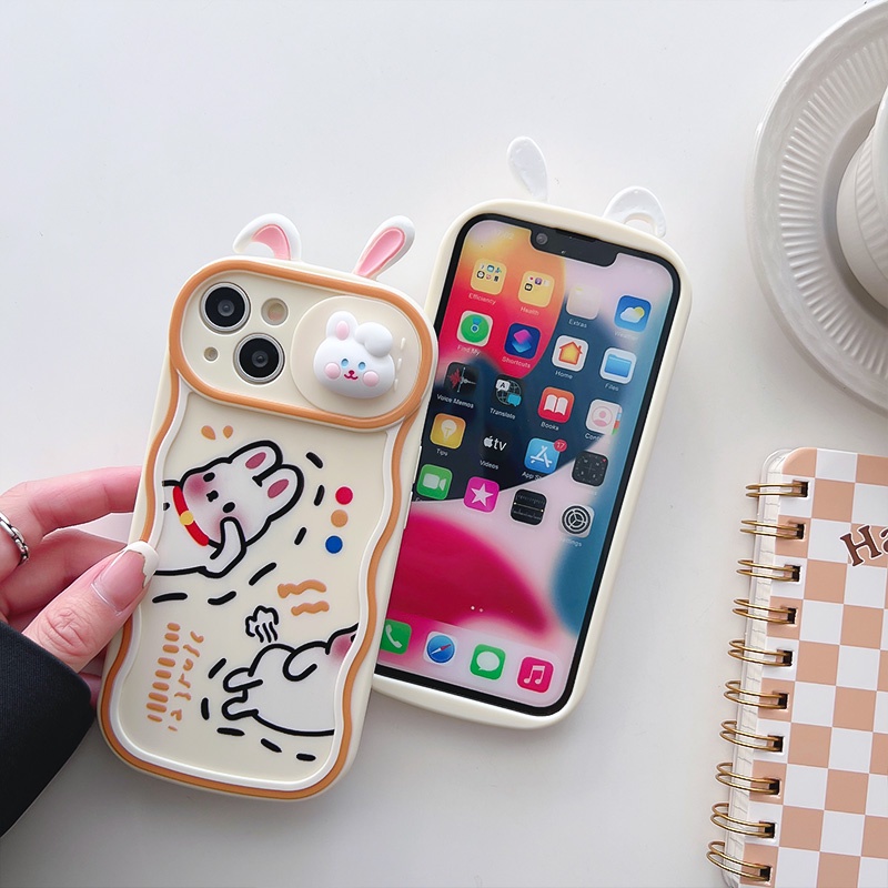 Ốp Điện Thoại Silicon Dẻo Hình Thỏ Vui Nhộn Có Cửa Sổ Trượt Cho iPhone 12 13 11 PRO MAX XR 11 12 PRO 13 PRO MAX14 14 PRO