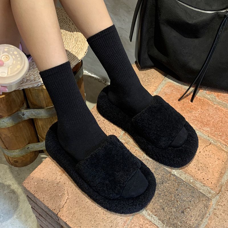 Dép Lông Cừu Đế Dày Mềm Mại Thời Trang Thu Đông Cho Nữ