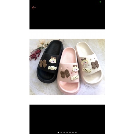 Dép bánh mì nữ đế viền lượn sóng 5p gắn stiker nơ-kẹo