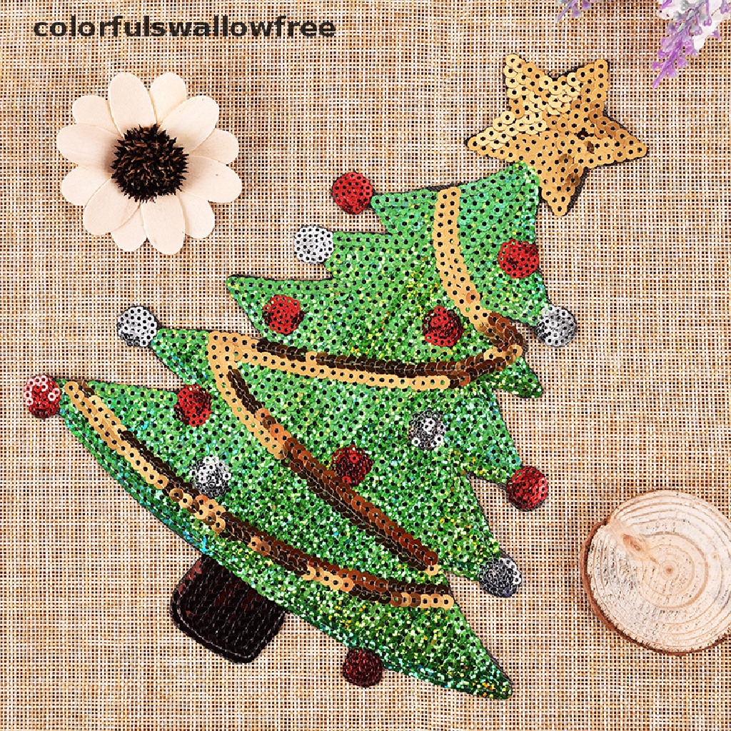 Sticker Ủi Thêu Hình Cây Thông Noel Đính Kim Sa Nhiều Màu Sắc diy ABC