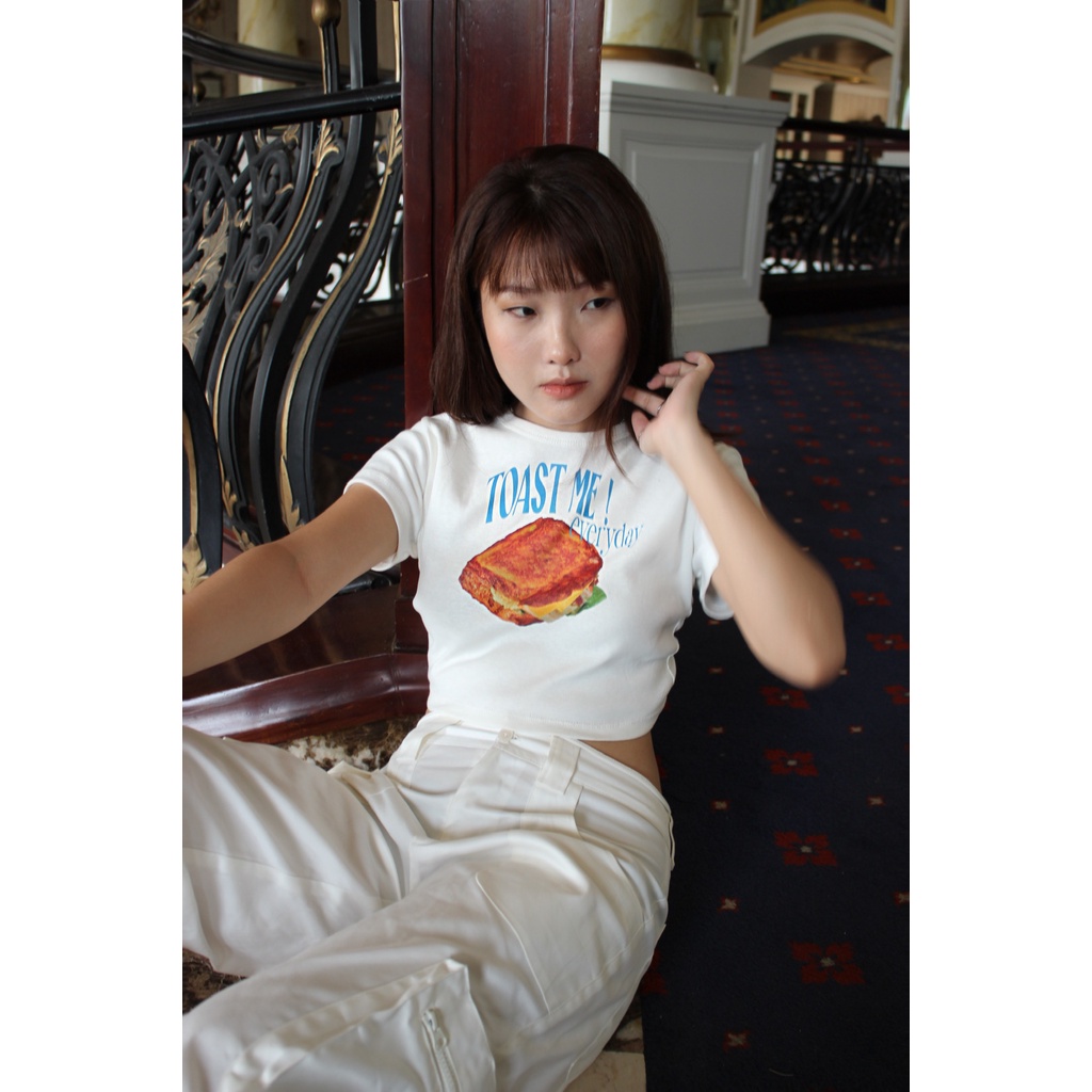 Good Letter H - Áo Thun Crop Top Khoét Lưng Cột Dây - Sandwich Croped Top