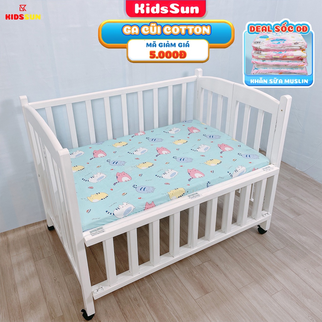 Ga Chun Bọc Đệm KIDSSUN Cho Cũi Trẻ Em Kích Thước 62x100cm - 80x130cm Chất Liệu Cotton 100% Mềm Mịn Đẹp Thấm Hút Mồ Hôi