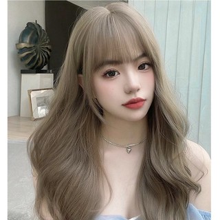 Tóc giả cả đầu xoăn khói trắng cao cấp phong cách Hàn Quốc