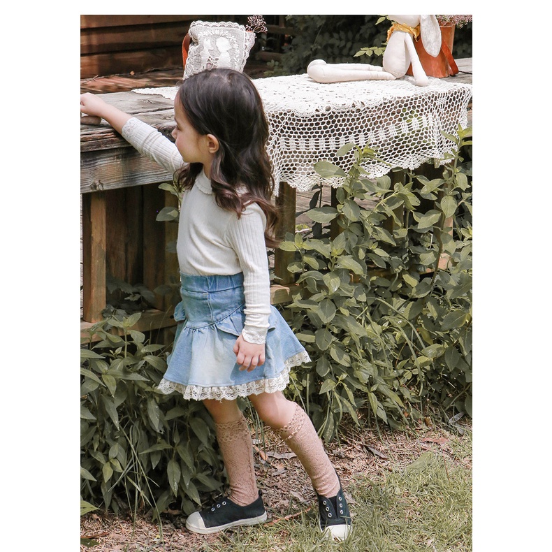 Áo thun gân tay ren cho bé gái 4 màu AST002