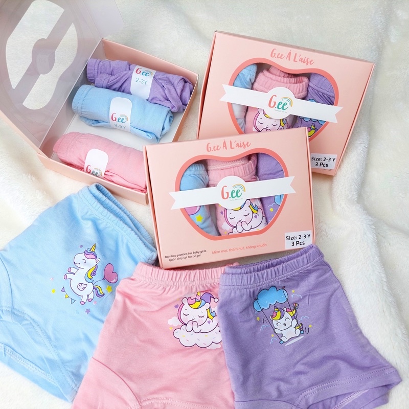 Quần chip bé gái, set 3 chip đùi sợi tre Gee siêu thấm hút, kháng khuẩn, an toàn dễ chịu cho bé.