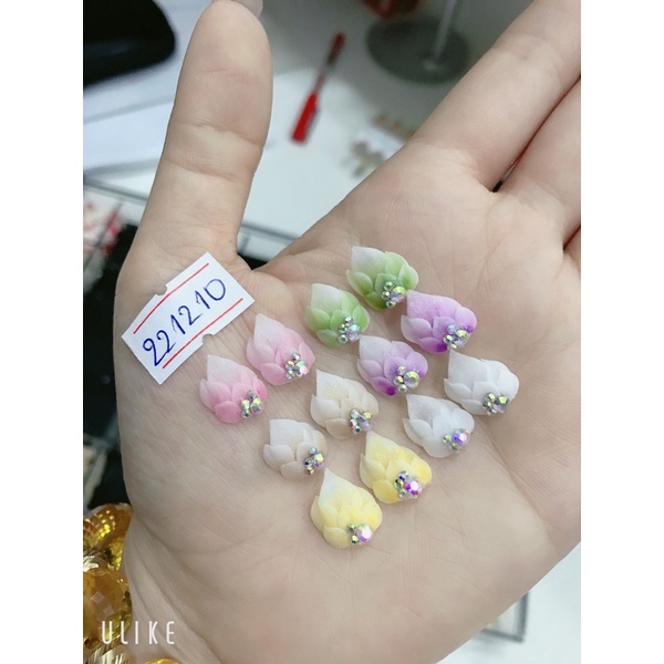 Charm hoa bộ nail ( hoa sen gó đính đá ombre )