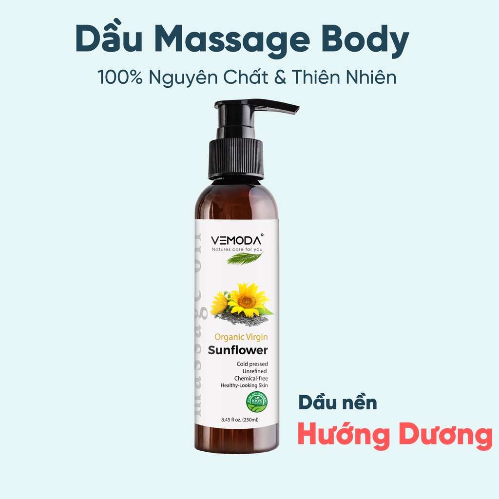 Dầu Hướng dương cao cấp Vemoda 250ml. Dầu nền Giúp mát-xa thư giãn cơ thể, chăm sóc da, dưỡng ẩm