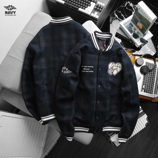 ÁO KHOÁC BOMBER NỈ DẠ KẺ BIG SIZE NAM