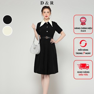 Đầm công sở nữ thiết kế dáng xòe kèm belt Quảng Châu cao cấp D&R Fashion D213