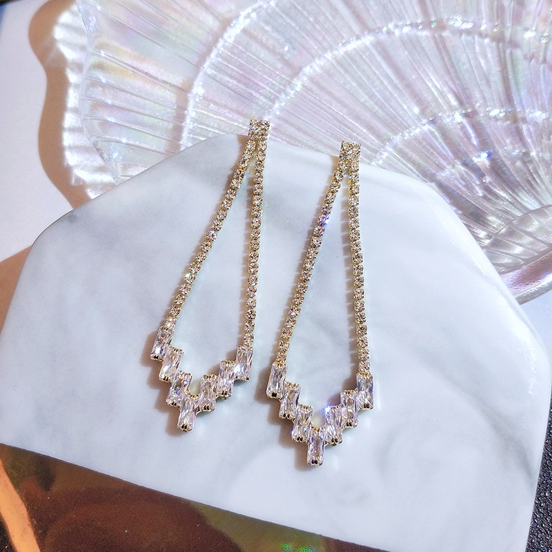 [Jiudolan] Khuyên Tai Dài Đính Đá Zircon Giả Phong Cách Hàn Quốc Mới Tinh Tế Dễ Phối Đồ