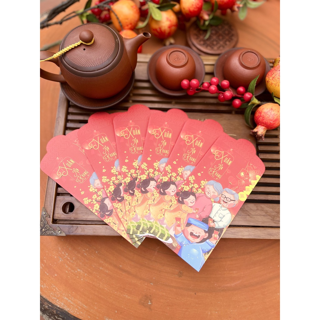 Sét 12 Bao Lì Xì TẾT THIẾT KẾ đặc sắc - Hình xuân sum vầy - Giấy C150 cán mờ in sắc nét