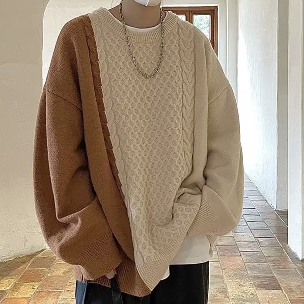 Áo Sweater Len Dệt Kim Phối Màu Tương Phản Phong Cách Hàn Quốc Cho Nam Giới áo len nam cao cấp áo len nữ áo len nam dàyform rộng