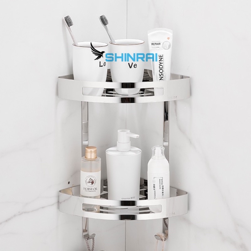 Kệ Góc Đựng Chai Dầu Gội , Giá Để Đồ Nhà Tắm INOX SUS304 SHINRAI 2 Tầng