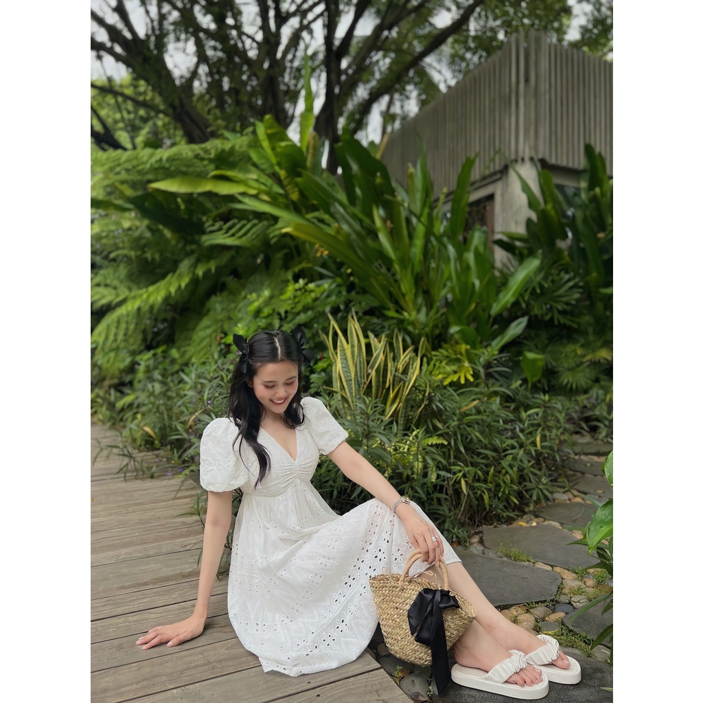 Đầm Maxi Nữ V-neck Flower Pattern , Chất Vải Kate Hoa Thoải Mái , WDD000197,SOMEHOW
