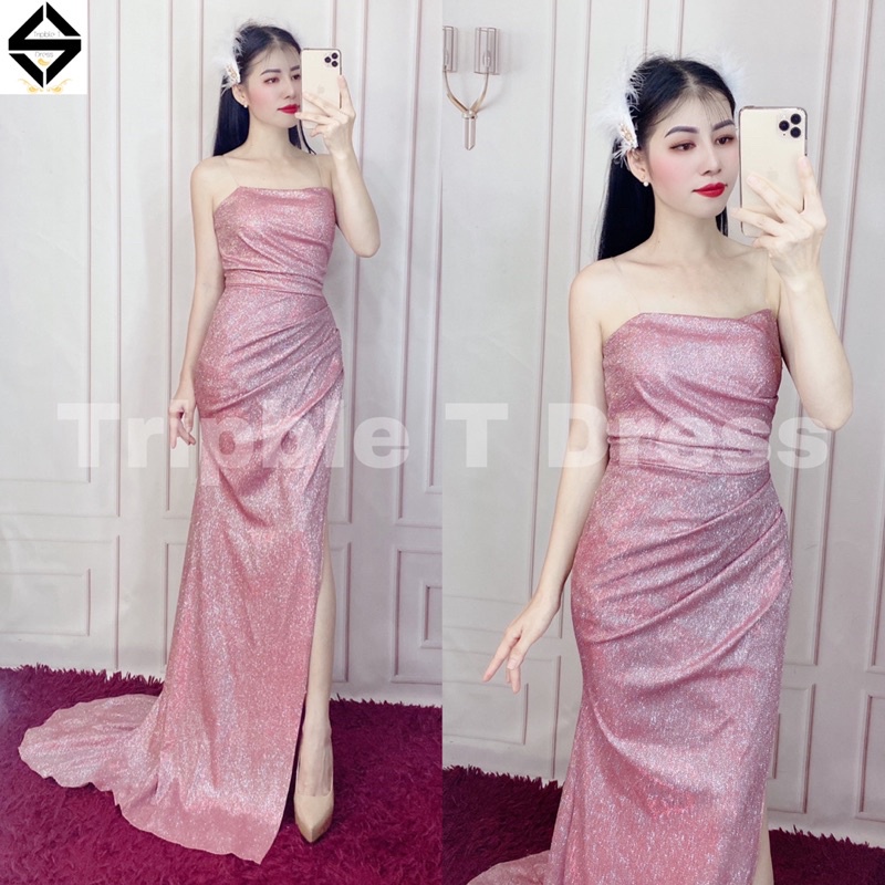 Đầm mãi TRIPBLE T DRESS cúp xẻ đùi thun nhũ lấp lánh - size S/M/L - MS402V