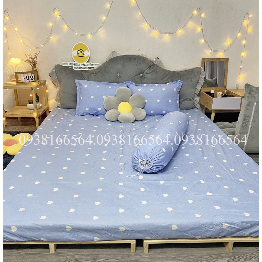 TRỌN BỘ COTTON POLY 5 MÓN CHĂN PHAO DÀY DẶN HÀNG VN TIM TRẮNG XANH - ĐỦ KÍCH THƯỚC