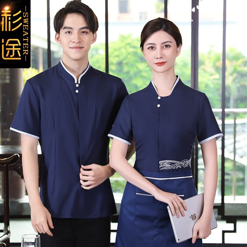 Áo Đồng Phục Ngắn Tay Phong Cách Nông Trại Trung Hoa Cổ Điển Cho Nữ Phục Vụ Trà Nhà Hàng Khách Sạn