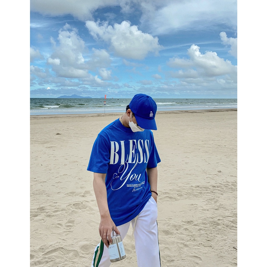 Áo thun Merlino Studio I Bless You - Form America, tay lỡ unisex, 100% Cotton 2WS