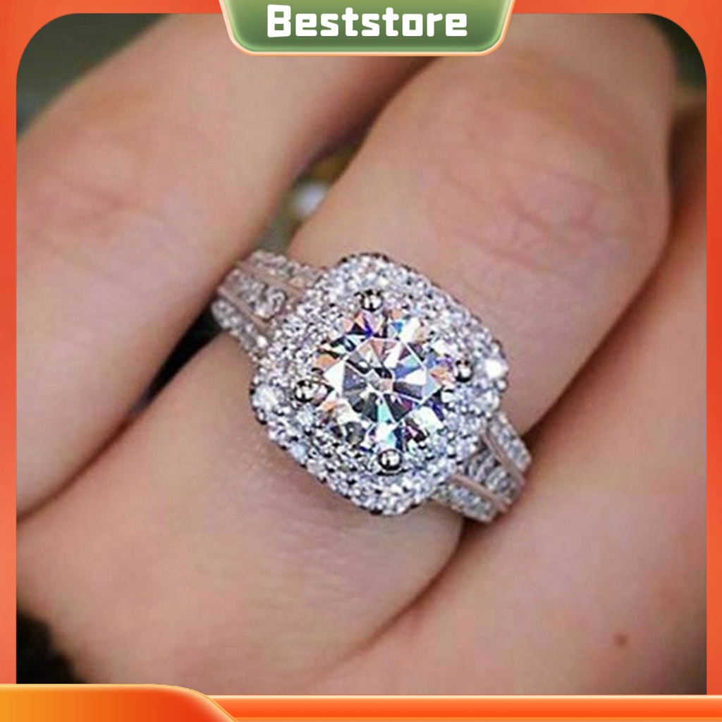 Nhẫn Đính Đá Kim Cương Giả Hai Lớp Không Phai Màu Trọng Lượng Nhẹ Cho Nữ