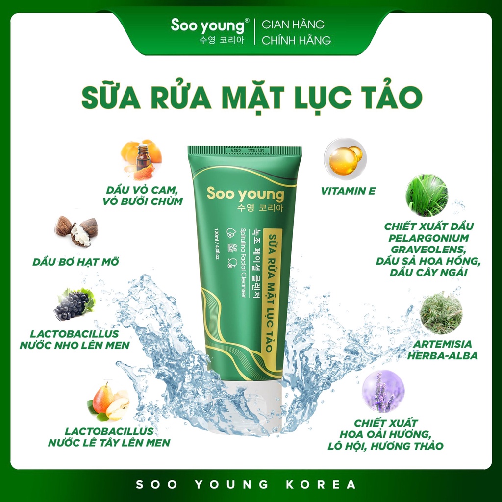 Sữa rửa mặt Lục Tảo SOOYOUNG KOREA làm sạch da mặt dịu nhẹ 120ml