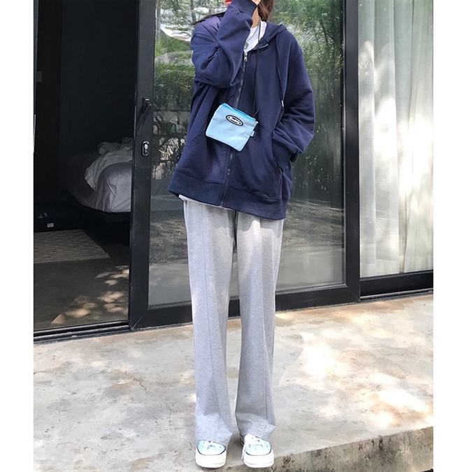 Áo Hoodie Nữ Tay Dài Dáng Rộng Màu Sắc Đơn Giản Phong Cách Hàn Quốc