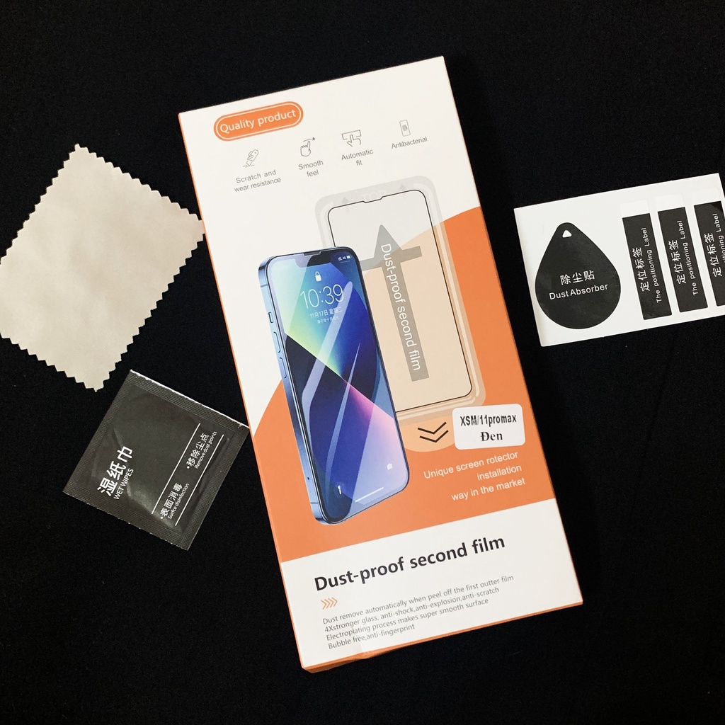 Kính iPhone 2in1 Tự lấy bụi & Khung tự dán: cường lực iPhone full màn hình, chống xước, chống va đập - Pikapi phụ kiện