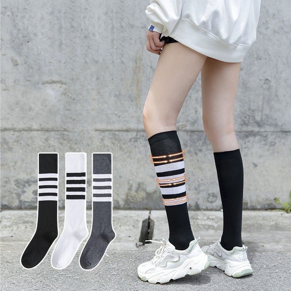 Vớ Dài Qua Gối Vải Cotton Dày Giữ Ấm Họa Tiết Kẻ Sọc Phong Cách Nhật Bản Dễ Thương Cho Nữ