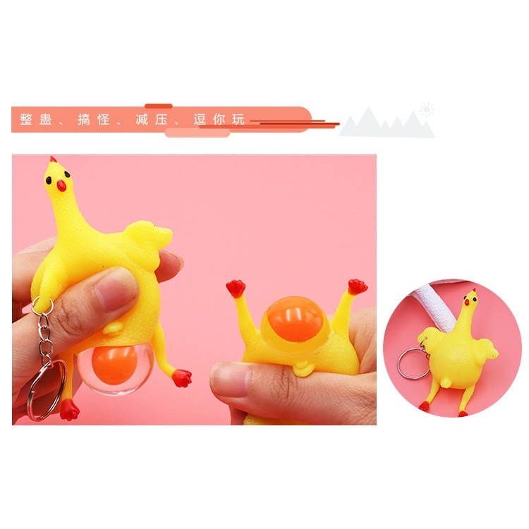 Móc khóa gà đẻ trứng,chơi được bóp giảm căng thẳng hình con gà đẻ trứng