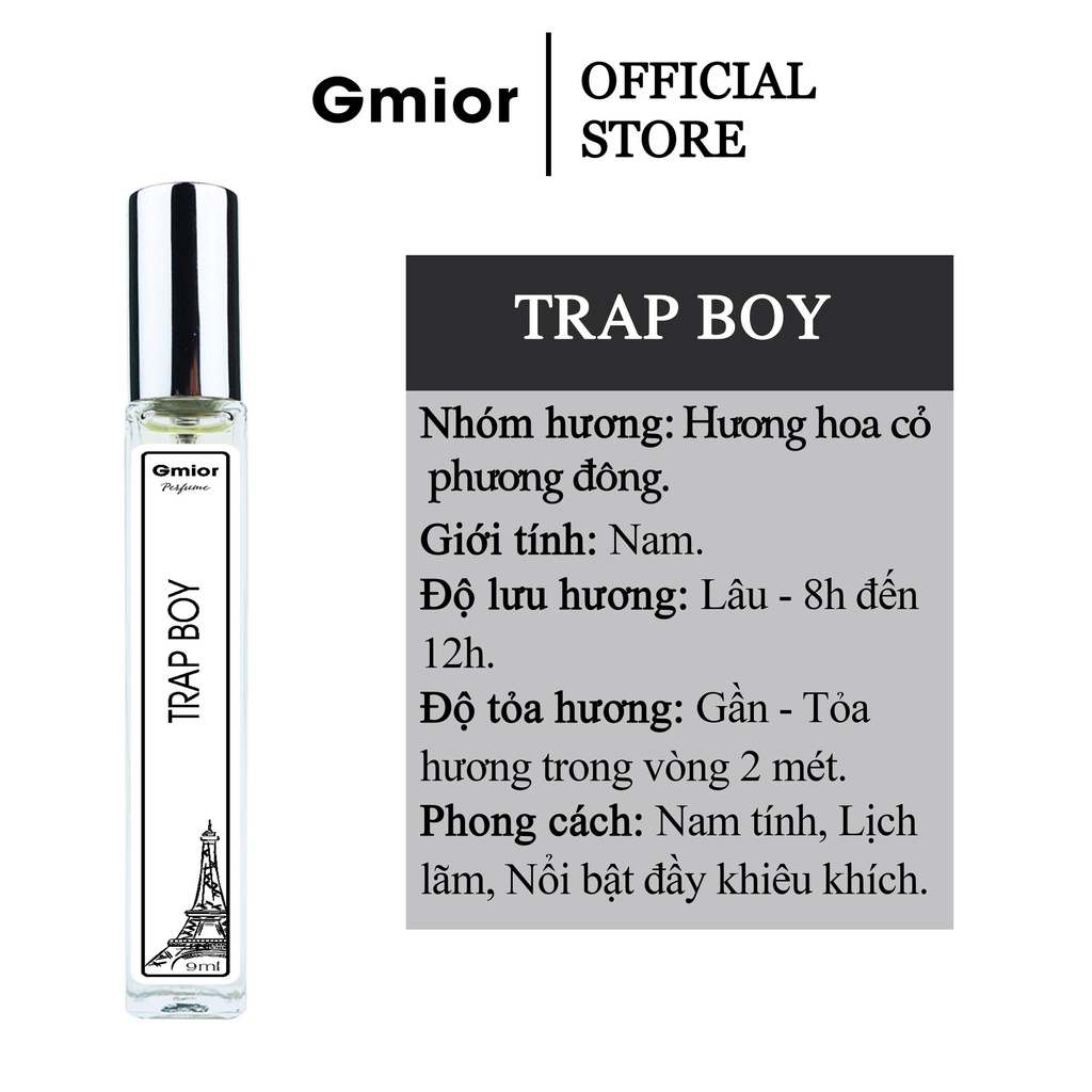 ✅  Tinh Dầu Nước Hoa Trap Boy Nam Tính, Mạnh Mẽ, Sang Trọng 10ml Lưu Hương 8-12 Tiếng Gmior