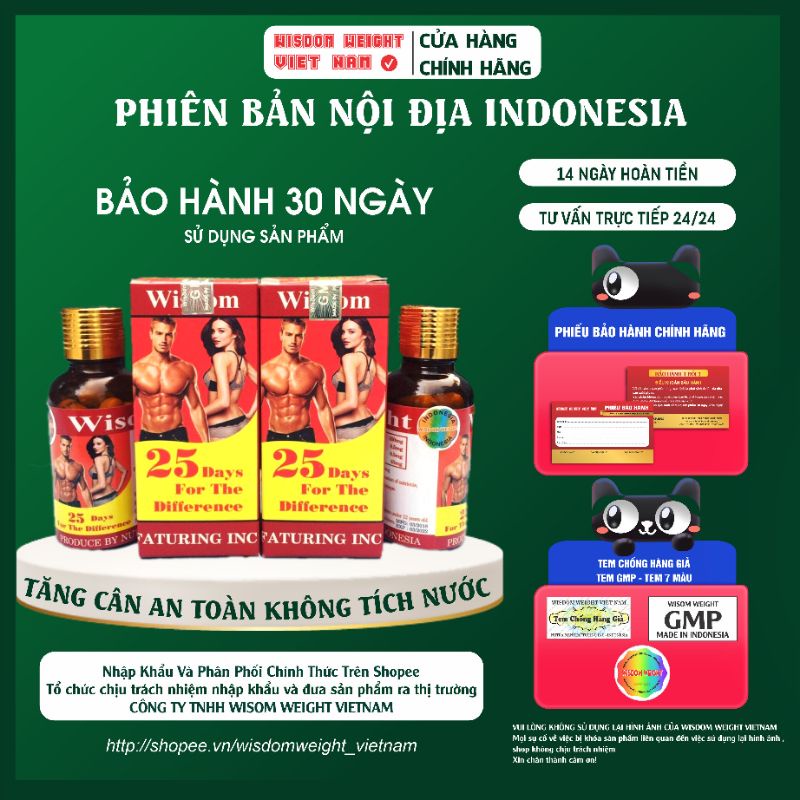 viên uống hỗ trợ tăng cân wisdom weight chính hãng hộp 25 viên [ Kèm phiếu bảo hành ]