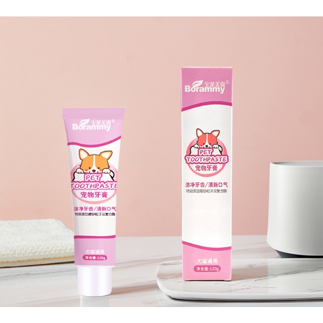 🌷BỘ KEM ĐÁNH RĂNG BORAMMY + KÈM BÀN CHẢI SILICON SIÊU MỀM BẢO VỆ NƯỚU CHO THÚ CƯNG