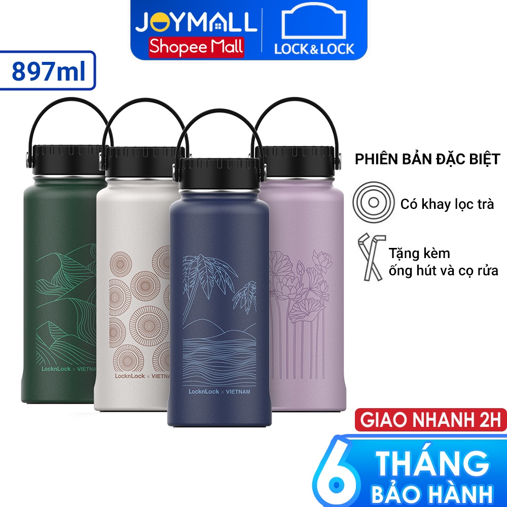 Bình giữ nhiệt Lock&Lock x Việt Nam phiên bản đặc biệt 897ml LHC4160 kèm cọ rửa và ống hút đầu Silicone - JoyMall