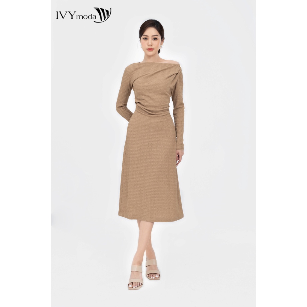 Đầm thun nhúm vai nữ IVY moda MS 42M7984