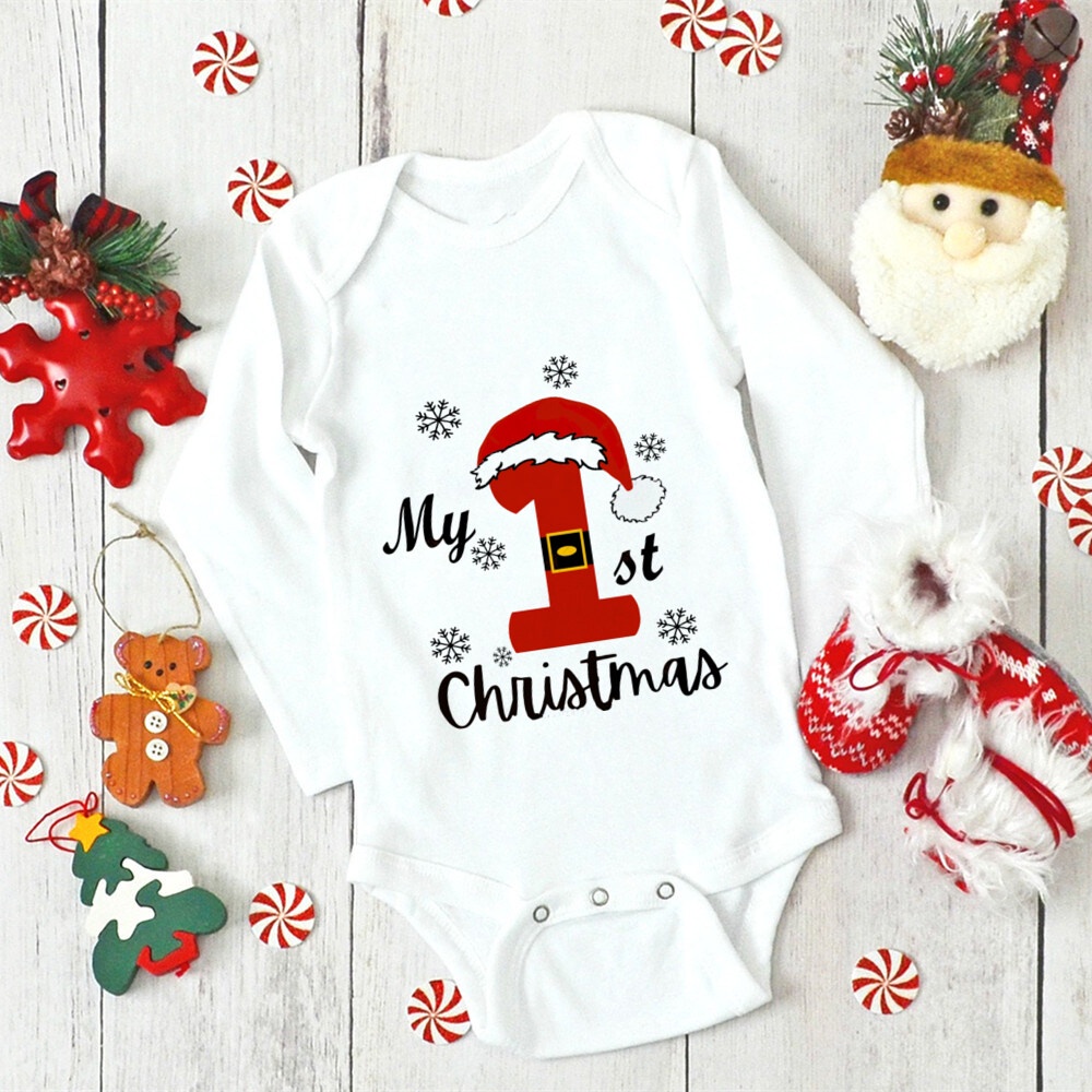 Bộ áo liền quần in chữ Giáng sinh đầu tiên của tôi Bộ áo liền quần cho trẻ sơ sinh Bé gái Bé trai dài tay Trang phục Quần áo Giáng sinh
