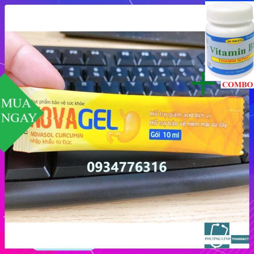 Combo Vitamin B1 chai 100 viên+ Novagel Novasol Curcumin giảm acid dịch vị và bảo vệ niêm mạc dạ dày