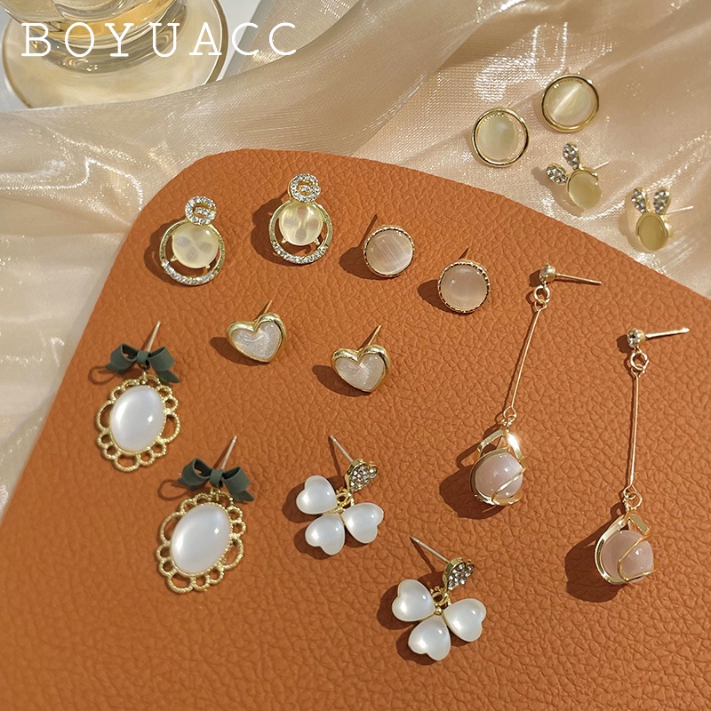 Bông Tai Đính Đá Opal Chất Lượng Cao Cho Nữ