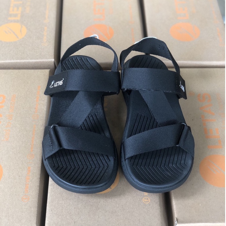 Xăng đan Unisex quai chéo Letas F7 đen full