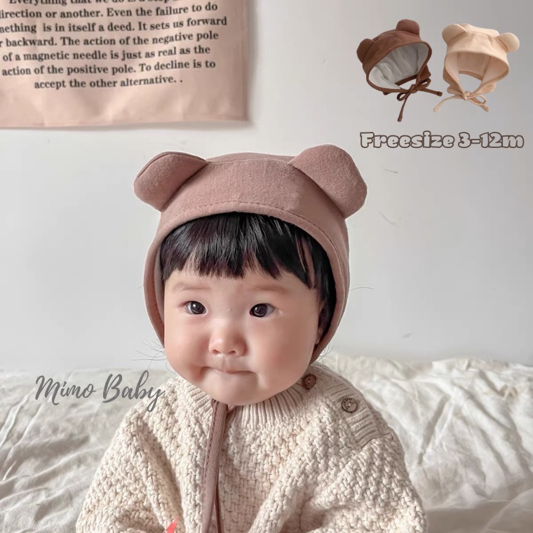 Mũ nón cotton buộc dây gắn tai gấu phồng dễ thương cho bé MD207 Mimo Baby