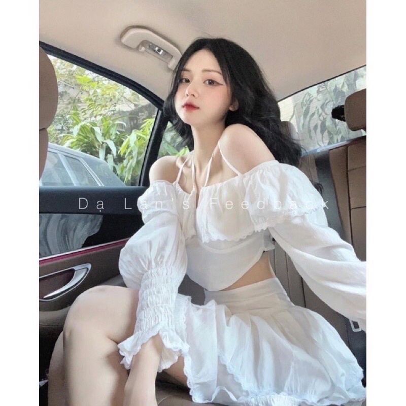 SET ÁO TRỄ VAI + CHÂN VÁY HOA THÊU CHỮ NỔI HÀNG THIẾT KẾ LOẠI 1