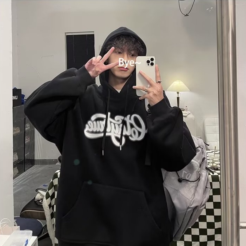 Áo hoodie Dáng Rộng In Chữ Phong Cách Hiphop Đường Phố Hàn Quốc Cho Nam