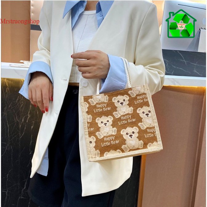 Túi xách Túi Tote basic thời trang Nữ vải canvas siêu xinh siêu đẹp hình chú Gấu có khóa kéo