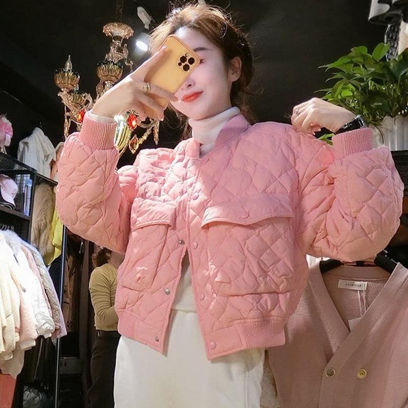 The store is on holiday please chat with customer service! Áo Khoác cotton Dáng Rộng Cổ Đứng Cài Nút Hình Thoi Phối Túi Thời Trang Thu Đông Cho Nữ