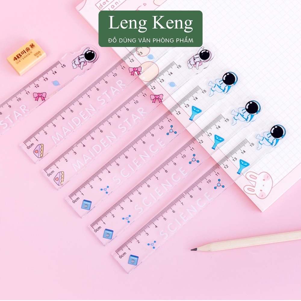Thước kẻ trong suốt 15cm văn phòng phẩm Leng Keng hình phi hành gia dễ thương T86